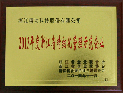 恭賀精功科技被評為2013年度浙江省精細化管理示范企業